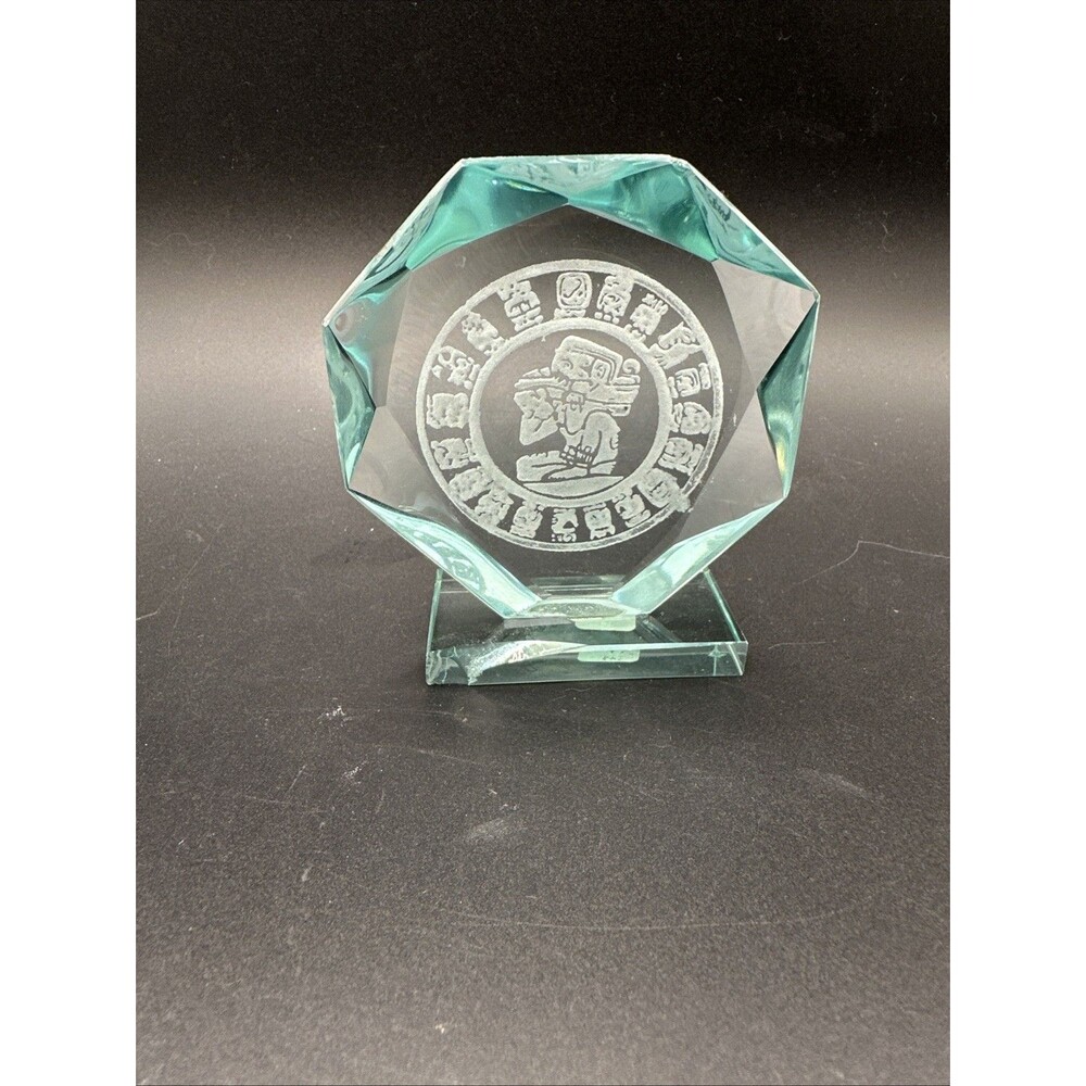 Crystal Glass Paperweight Mexico Mayan Zodiac Calendar 3D Laser Etched